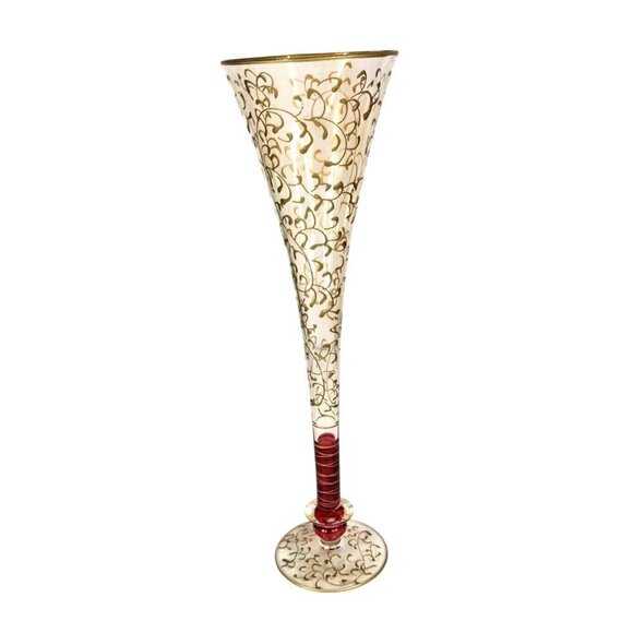 Vintage Pier 1 Import FLUTED CHAMPAGNE Barware Ruby Gold Blown Glass 10 inch P1C - Picture 2 of 8